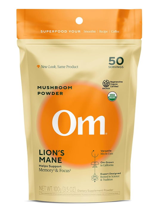 OM Lion’s Mane Organic Mushroom Powder - Whole-Food Brain Support