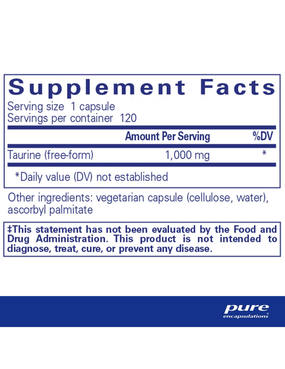 Pure Encapsulations Taurine 1000mg 120ct