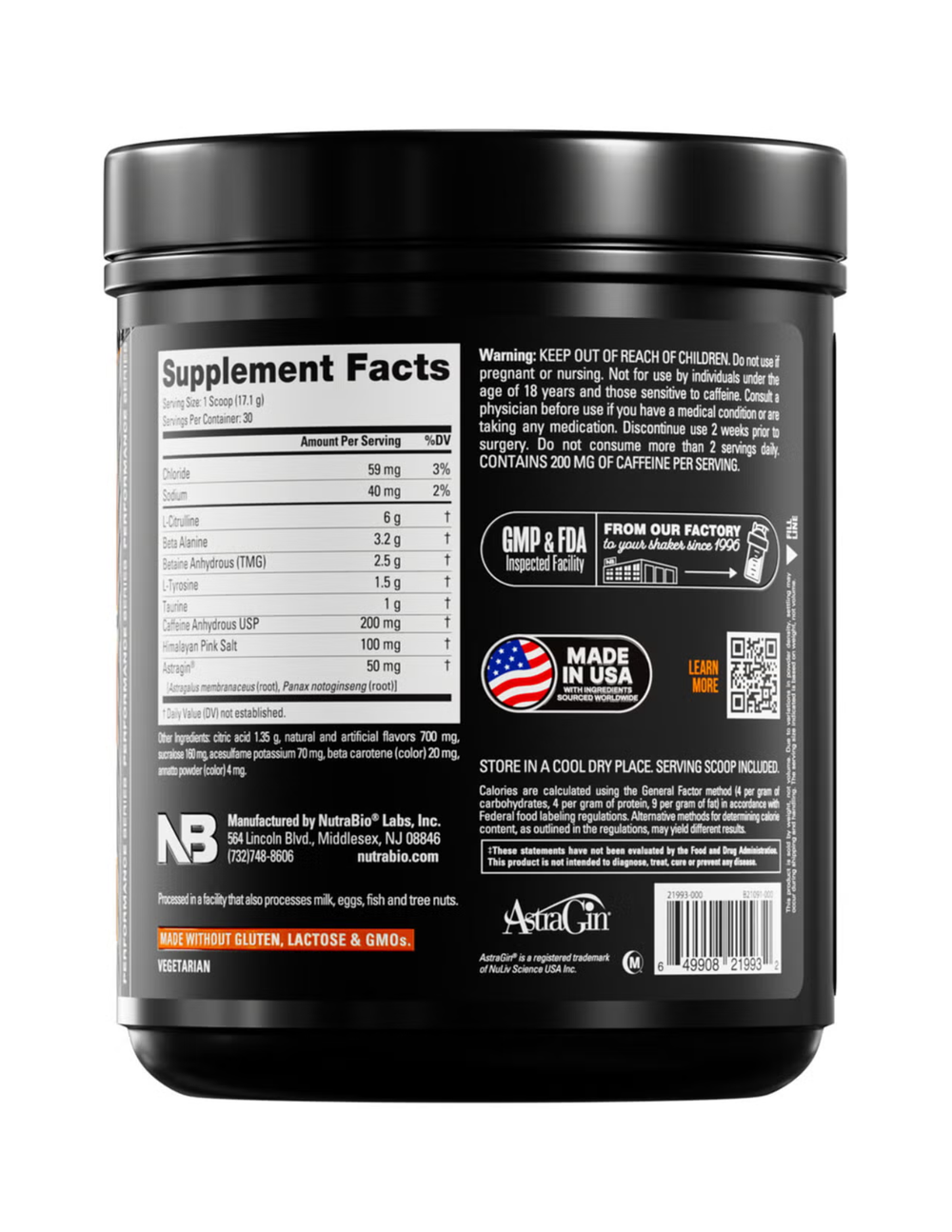 NutraBio Base Pre-Workout Orange Mango