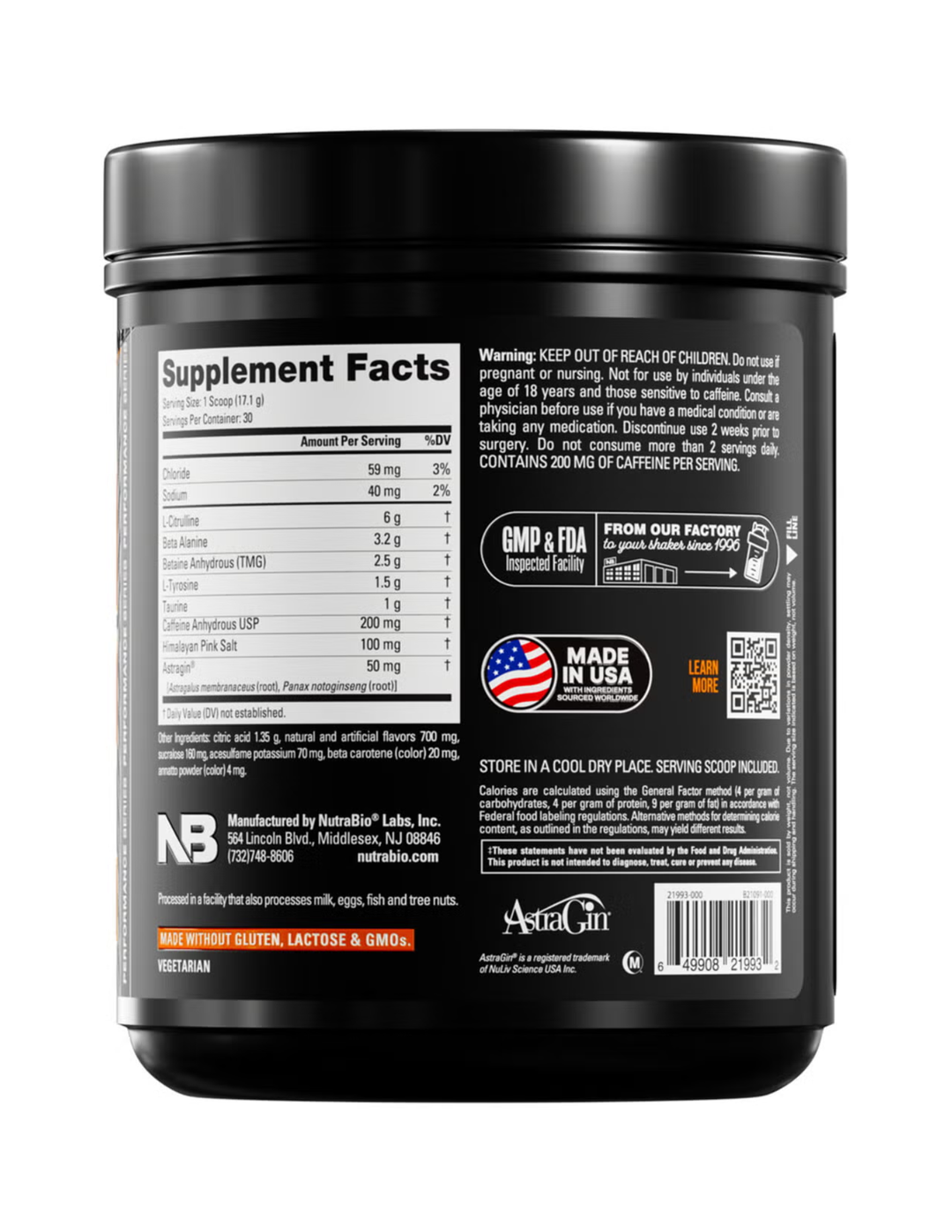 NutraBio Base Pre-Workout Orange Mango