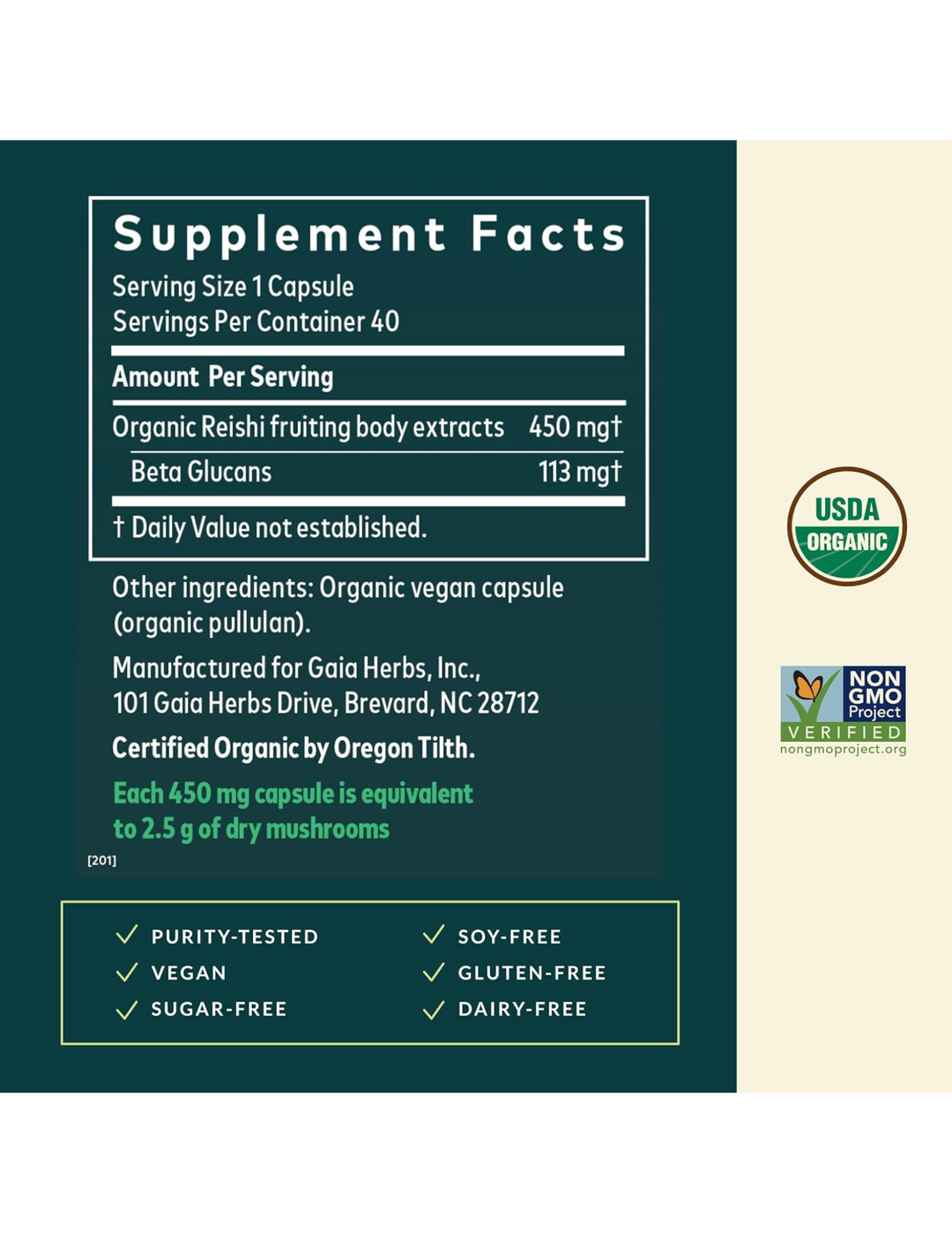 Gaia Herbs Reishi Mushroom 40 Vegan Capsules