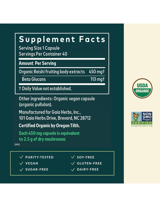 Gaia Herbs Reishi Mushroom 40 Vegan Capsules