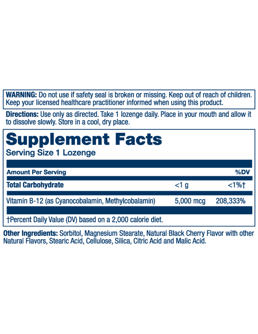 Solaray Vitamin B-12 Sublingual Lozenge 5000mcg - Black Cherry