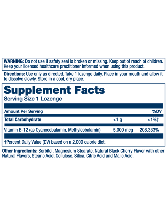 Solaray Vitamin B-12 Sublingual Lozenge 5000mcg - Black Cherry