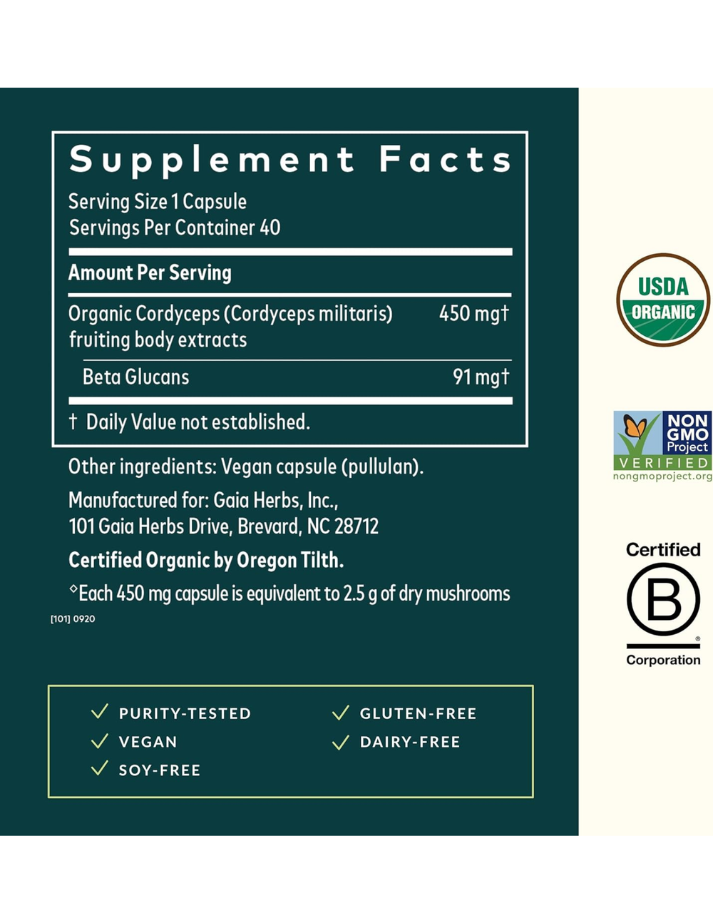 Gaia Herbs Cordyceps Mushroom – 40 Vegan Capsules