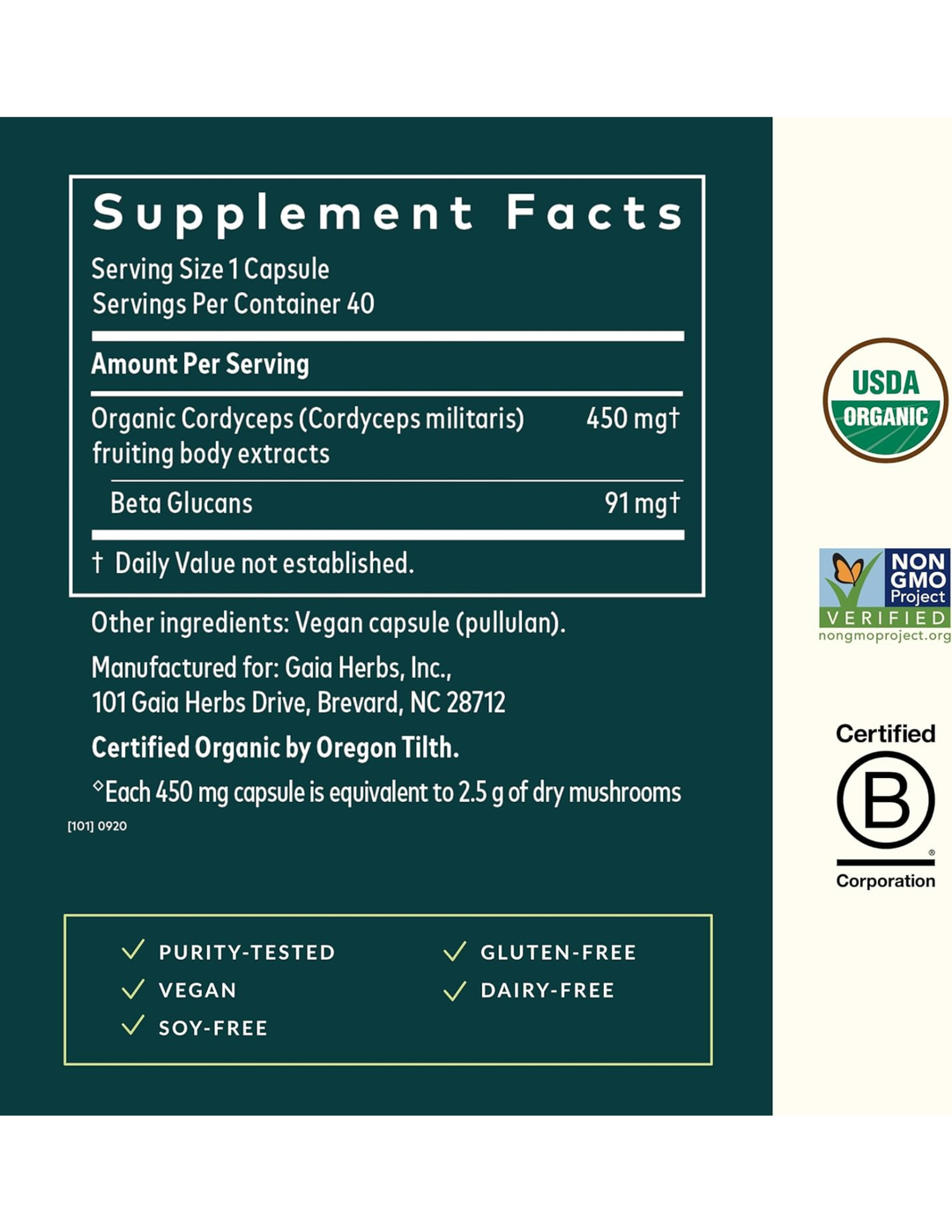 Gaia Herbs Cordyceps Mushroom – 40 Vegan Capsules