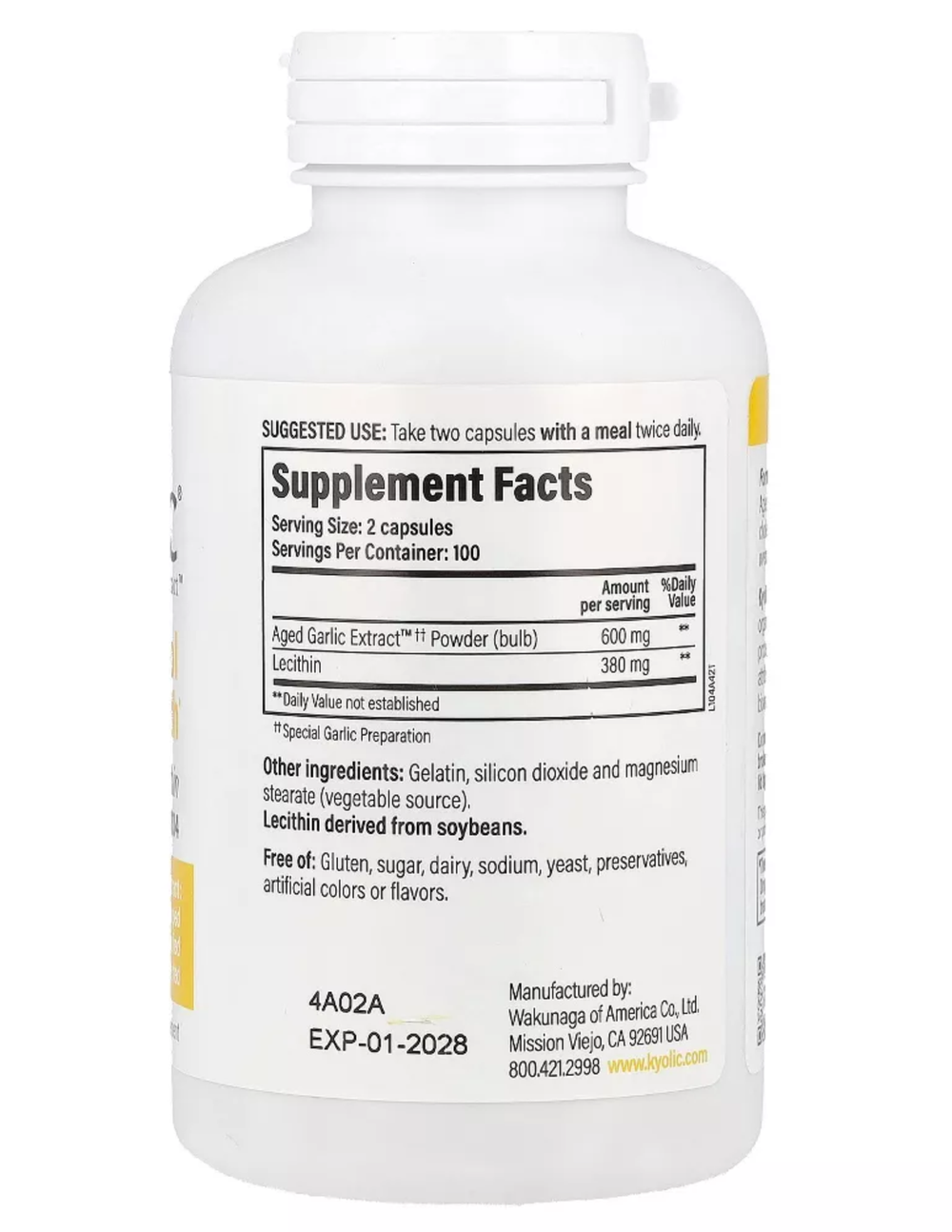 Kyolic Aged Garlic Extract, Cholesterol Health Formula 104, 200 Capsules