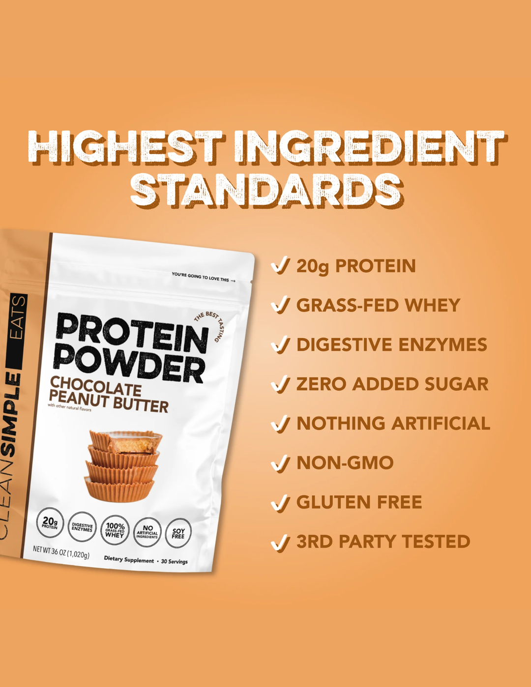 Clean Simple Eats  Protein Powder - Chocolate PB  30 Servings