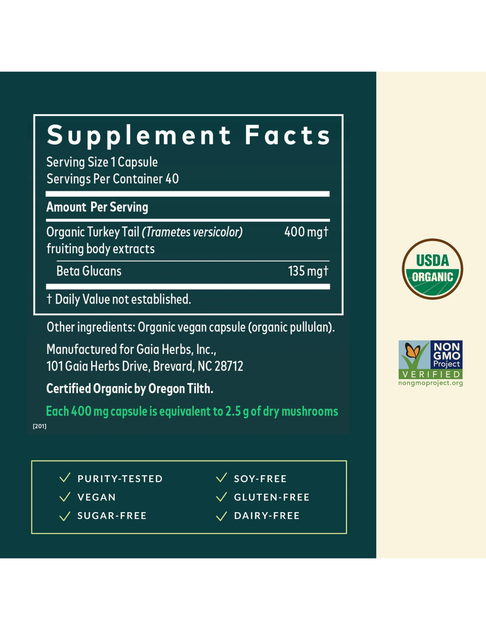 Gaia Herbs Turkey Tail Mushroom 40 Vegan Capsules