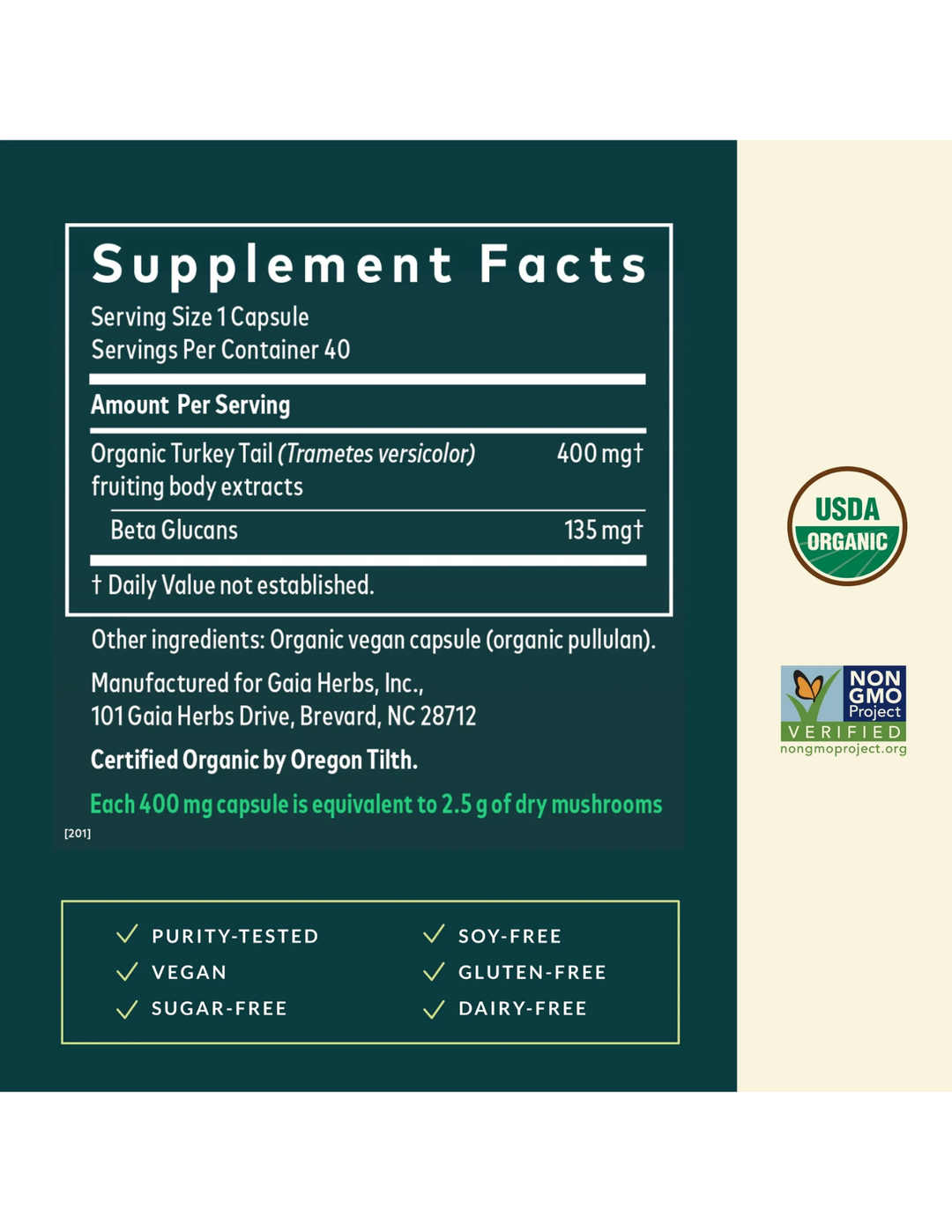 Gaia Herbs Turkey Tail Mushroom 40 Vegan Capsules