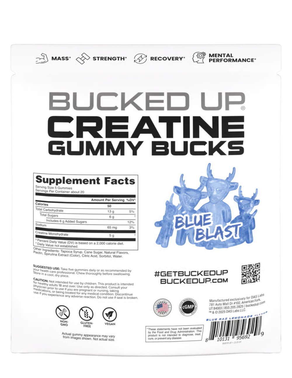 Bucked Up Creatine Gummies Blue Blast
