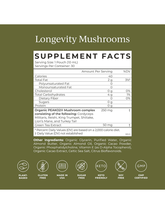 Cymbiotika Liposomal Longevity Mushrooms – 30 x 10 ml Packets