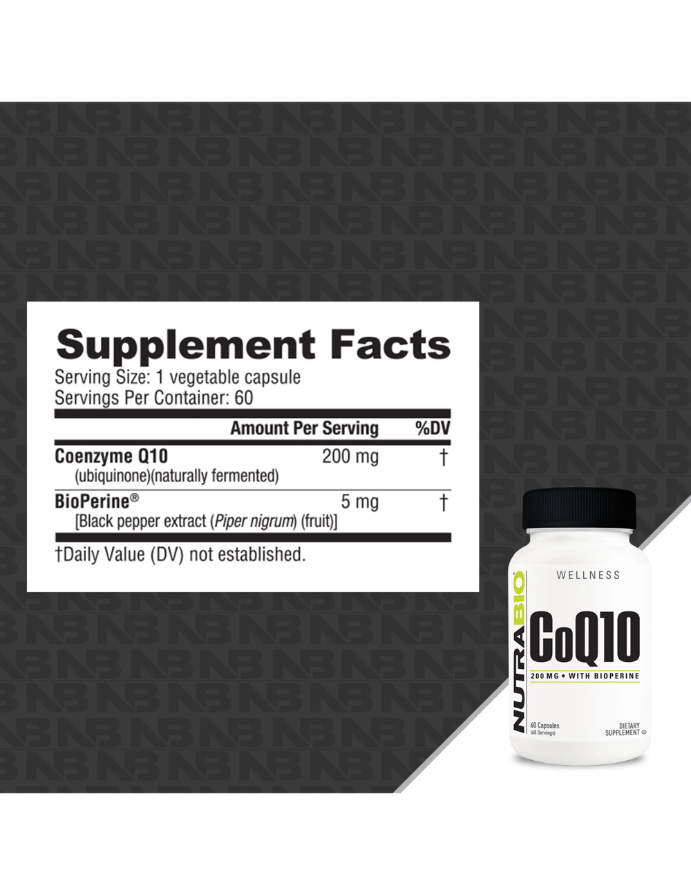 NutraBio CoQ10 w/ Bioperrine 200mg 60 Capsules