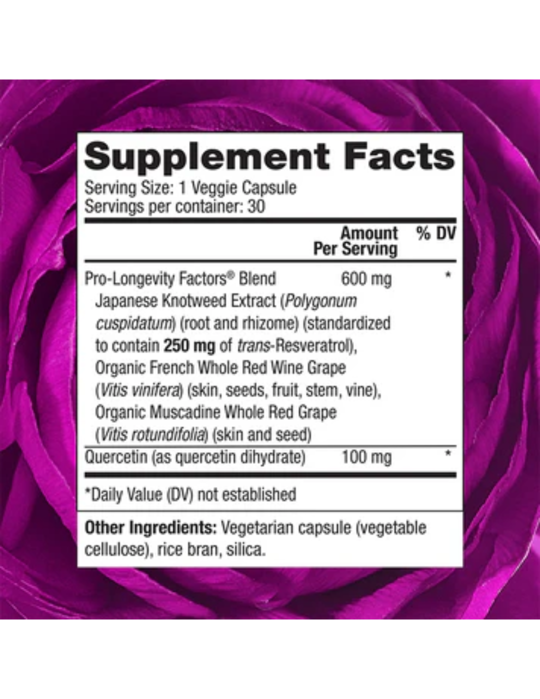 Reserveage Resveratrol 250mg 60 Veg Capsules