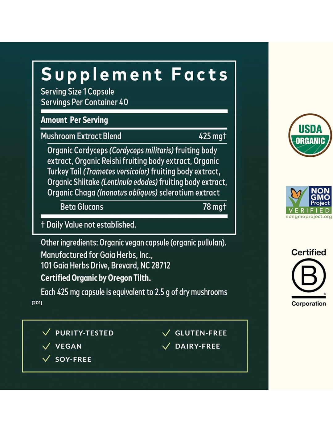 Gaia Herbs Everyday Immune Mushrooms – 40 Vegan Capsules