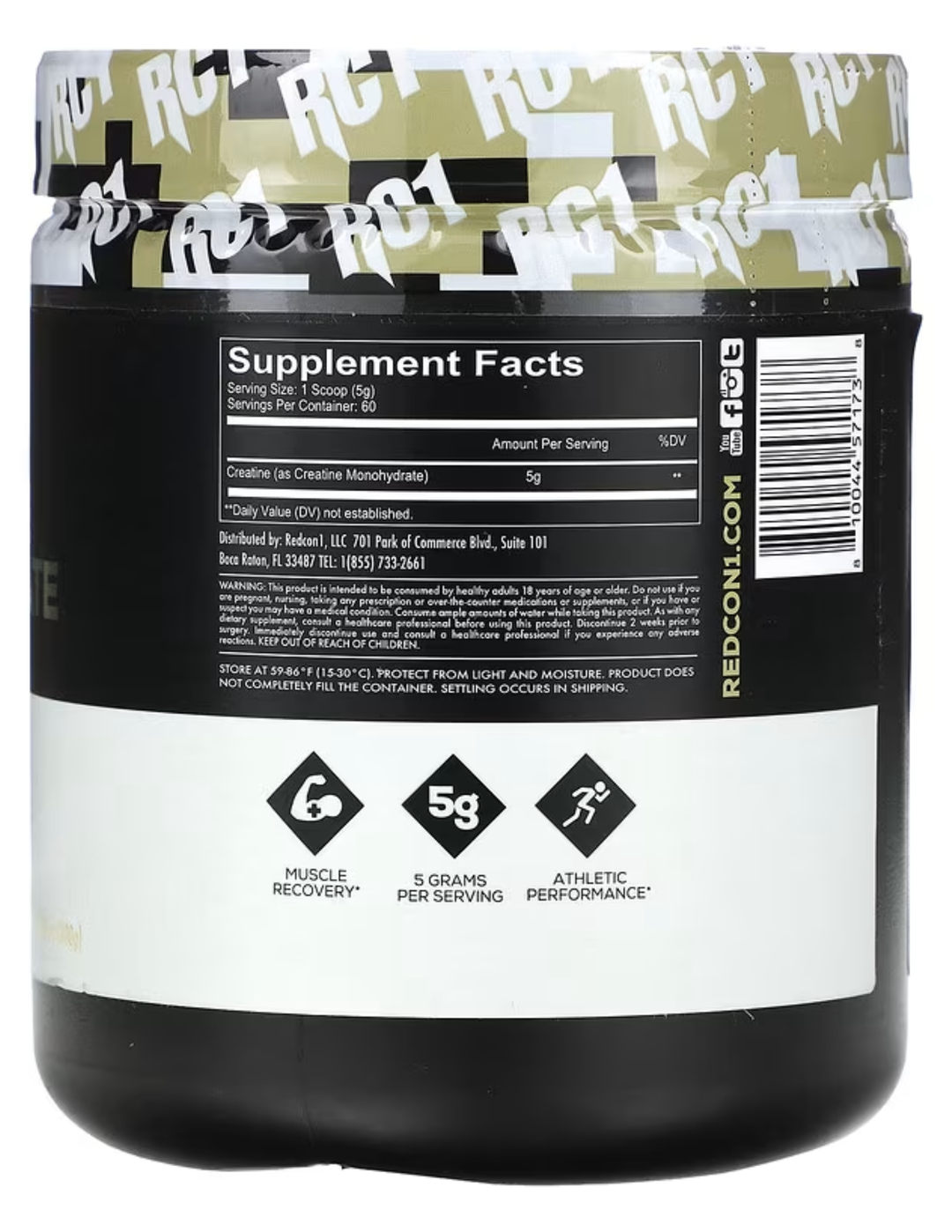 REDCON1 Creatine Monohydrate Unflavored 60 Servings