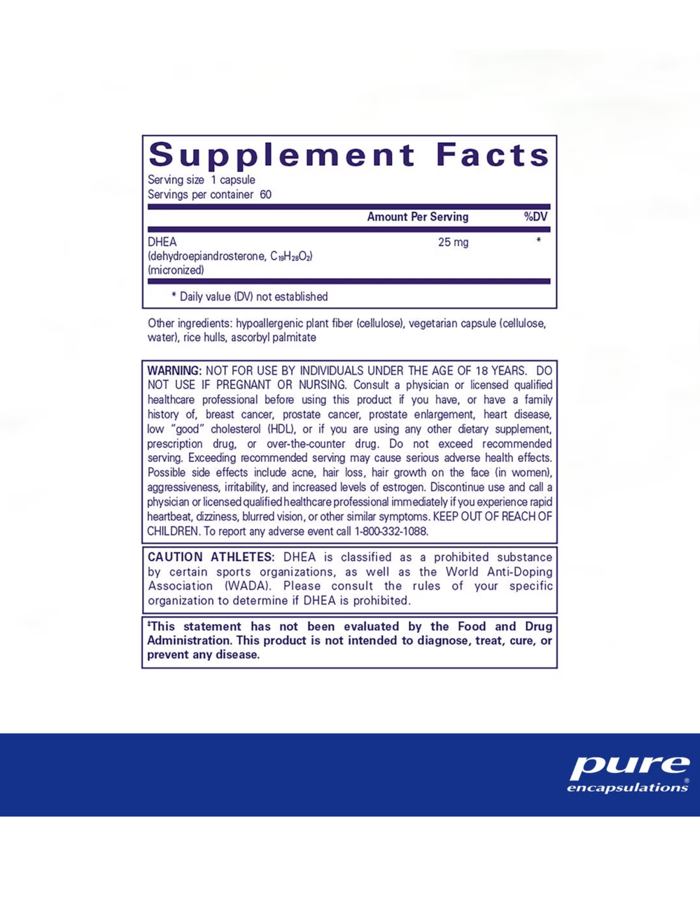 Pure Encapsulations DHEA 25 mg 60 Capsules