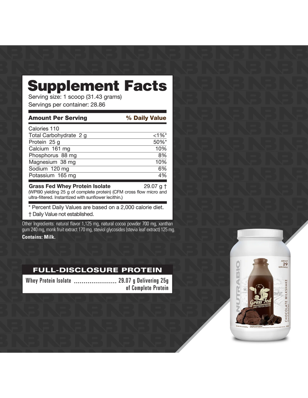 NutraBio Grass fed Whey Protein Isolate 2lb