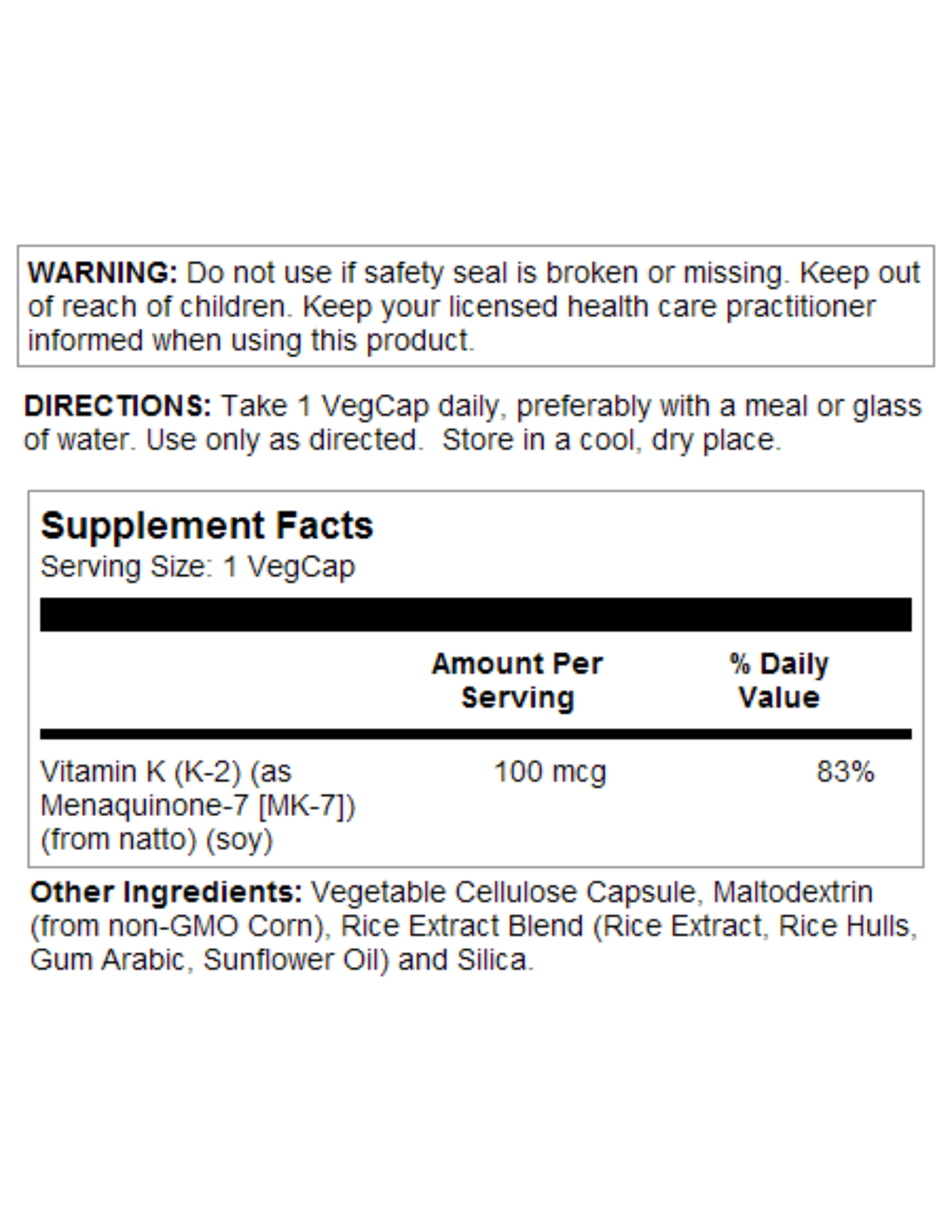 KAL Vitamin K2 MK-7 100mcg 60ct