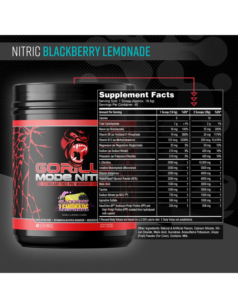 Gorilla Mode Nitric Stimulant-Free Pump Pre-Workout – Blackberry Lemonade