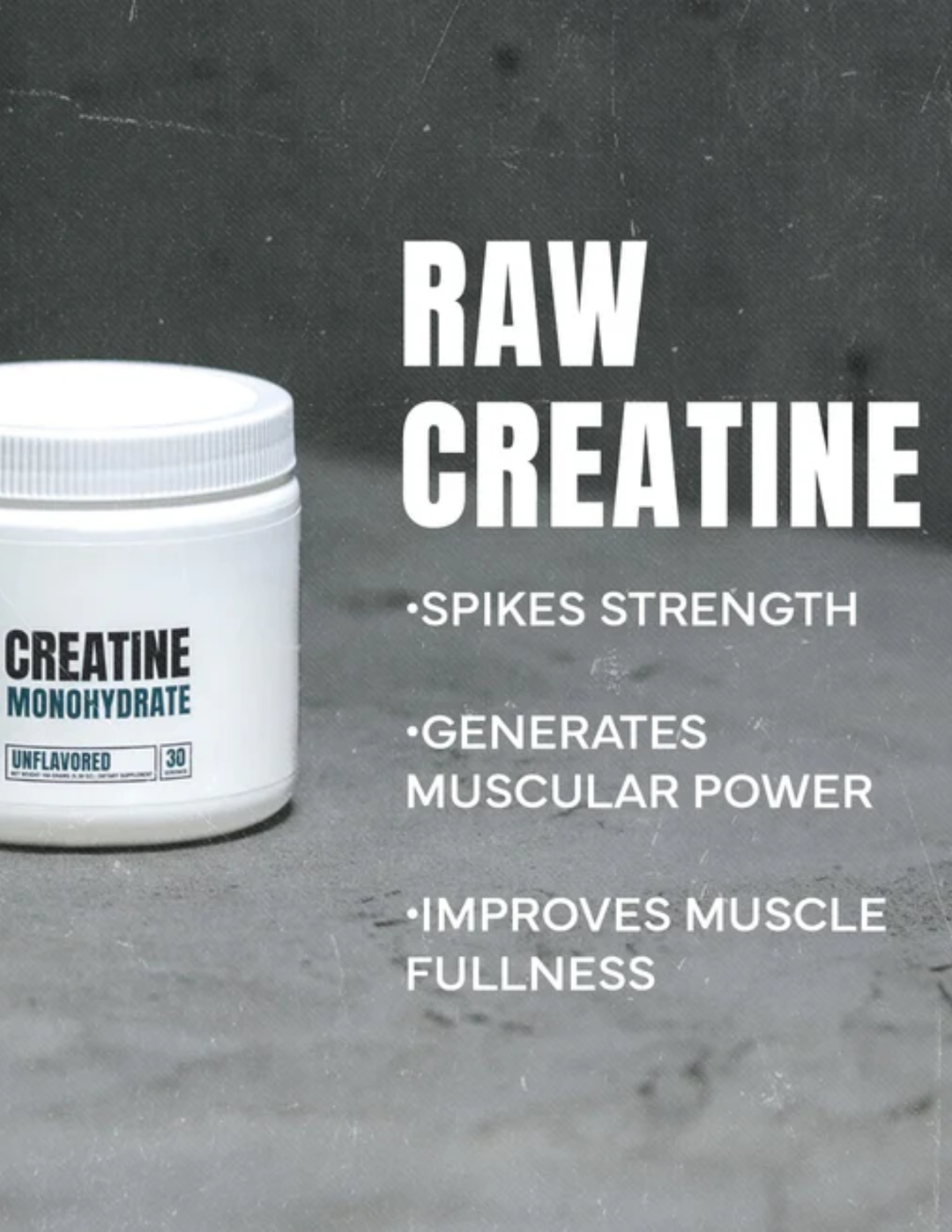 RAW CREATINE MONOHYDRATE UNFLAVORED 30 Servings