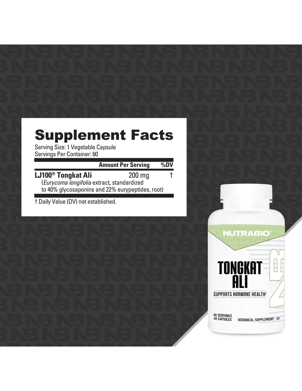 NutraBio Tongkat Ali LJ100 200mg 60 Capsules