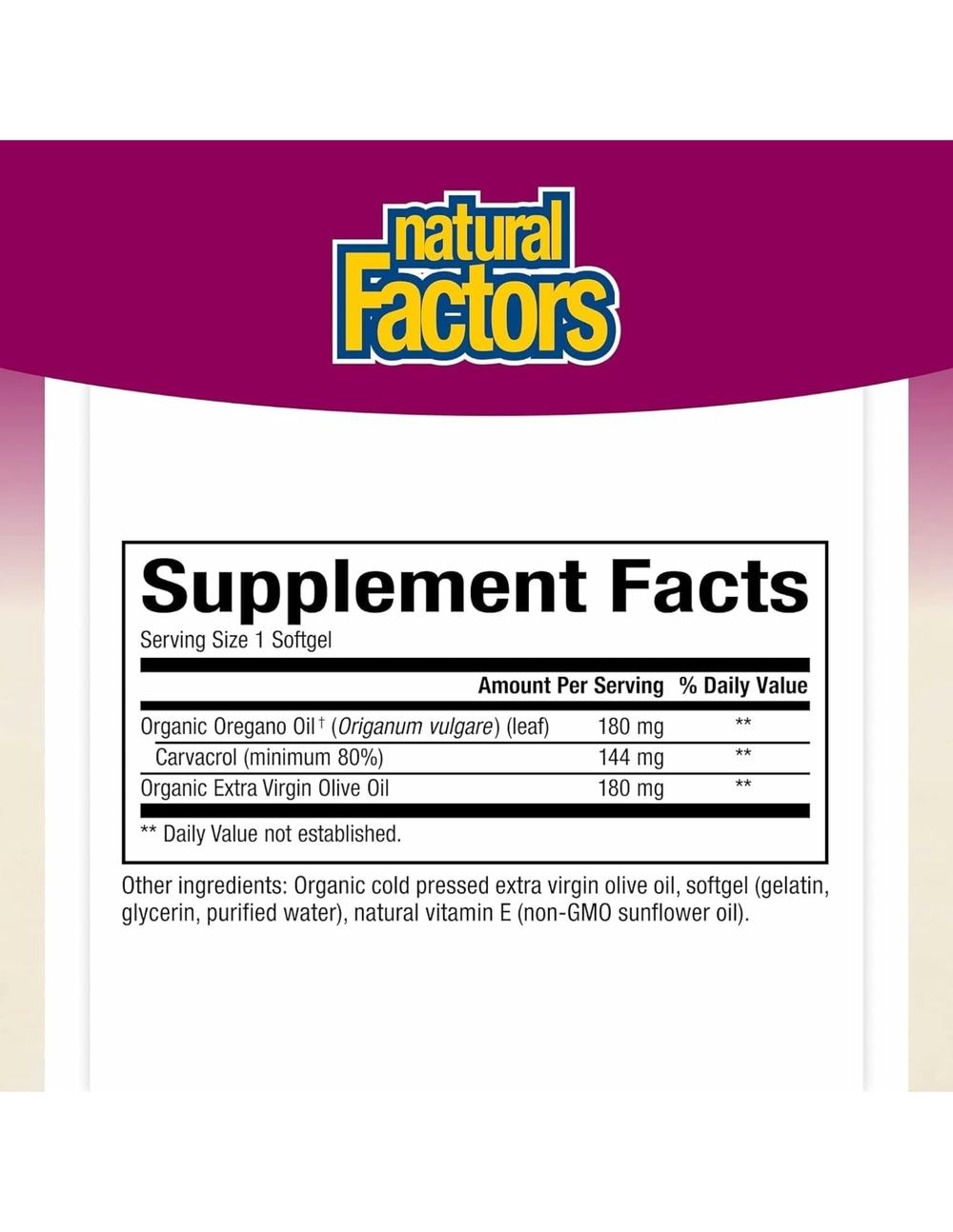 Natural Factors Oil of Oregano 180mg 60 ct