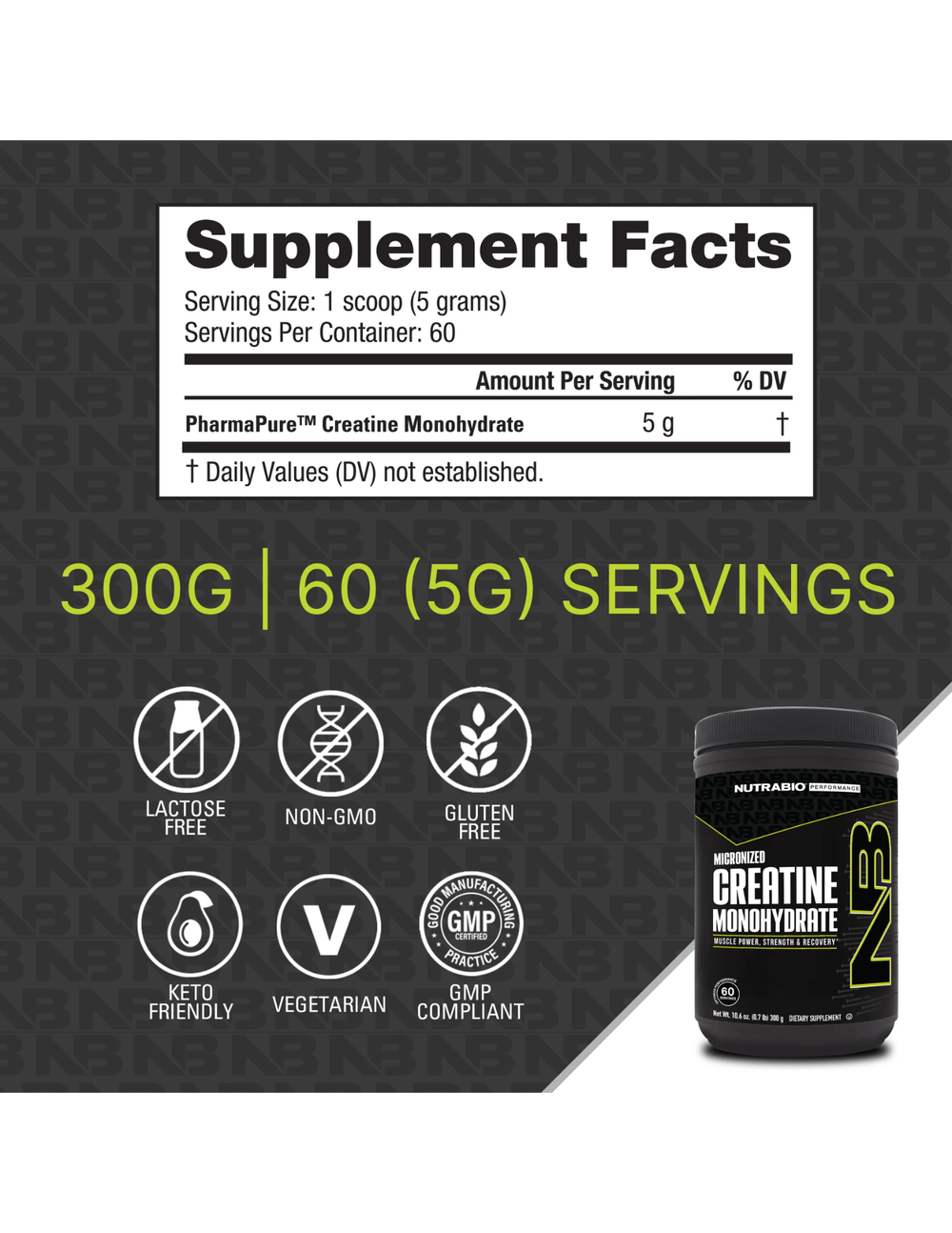 NutraBio Micronized Creatine Monohydrate 60 Servings