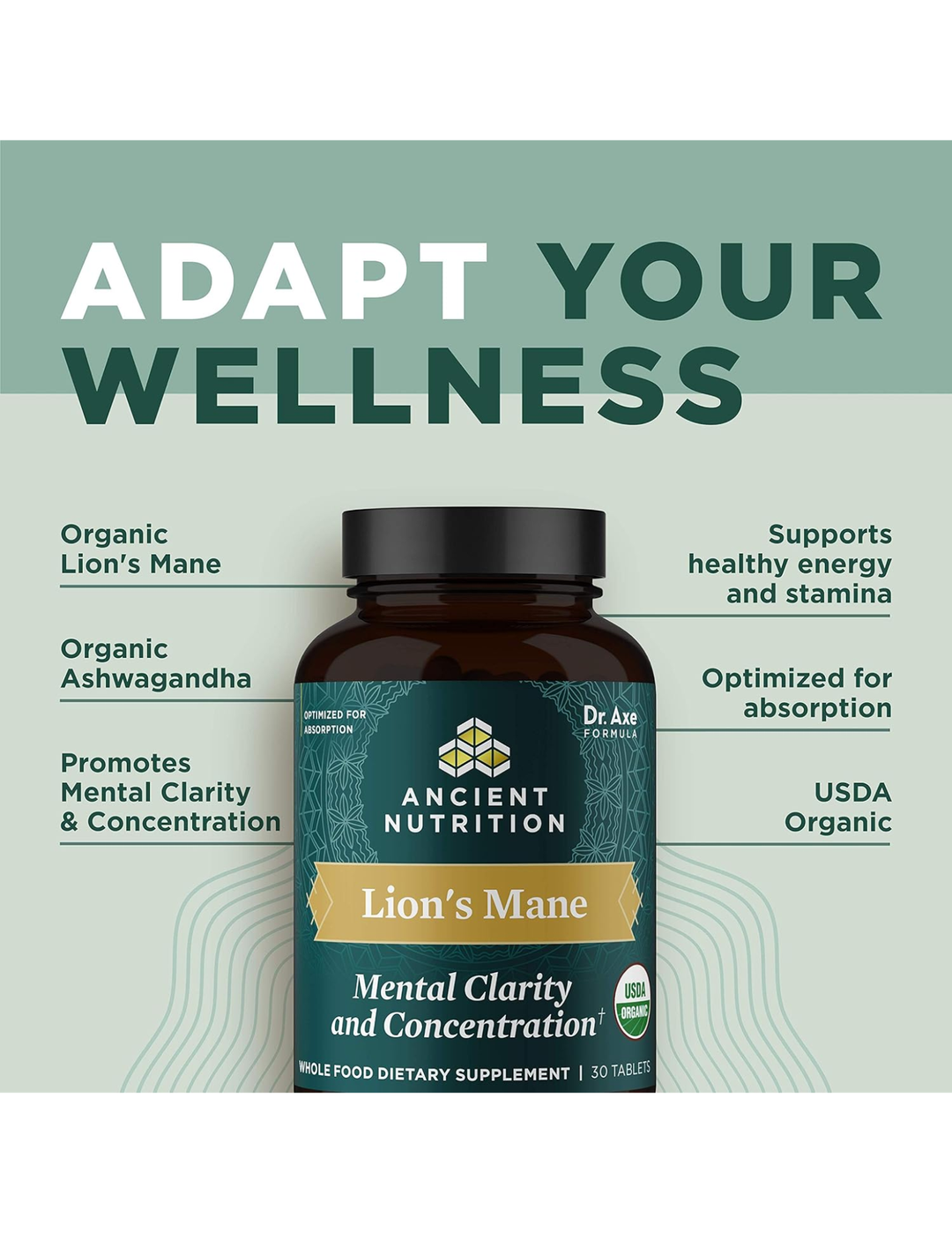 Ancient Nutrition Organic Lions Mane 30 Tablets