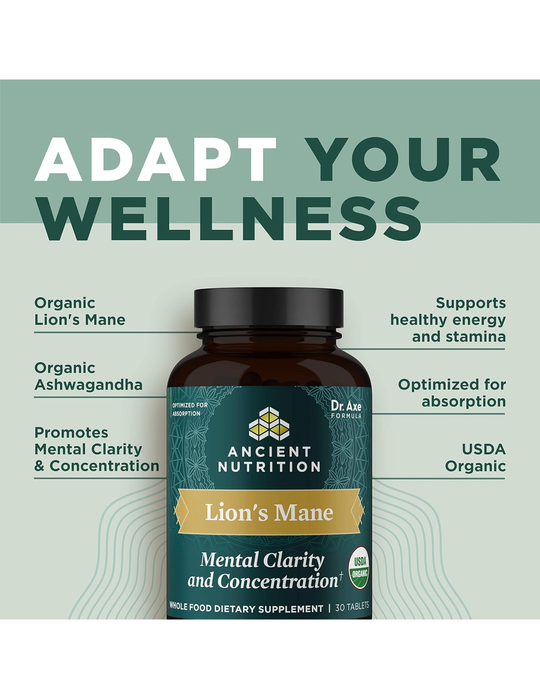 Ancient Nutrition Organic Lions Mane 30 Tablets