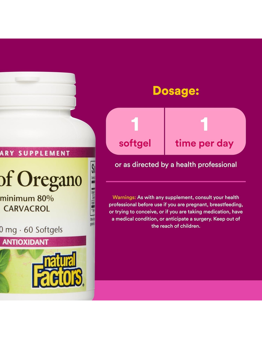 Natural Factors Oil of Oregano 180mg 60 ct
