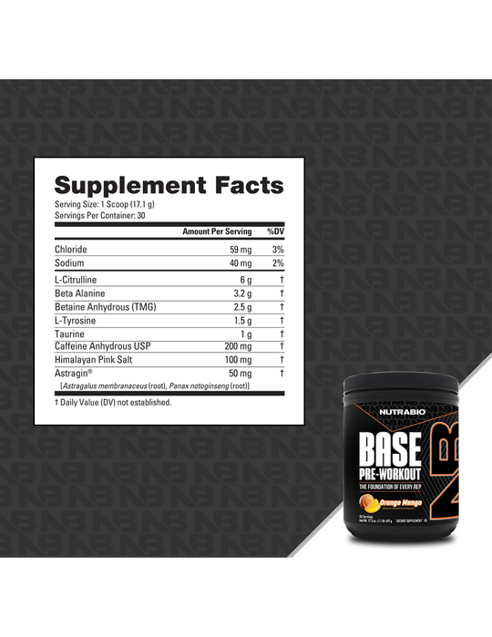 NutraBio Base Pre-Workout Orange Mango