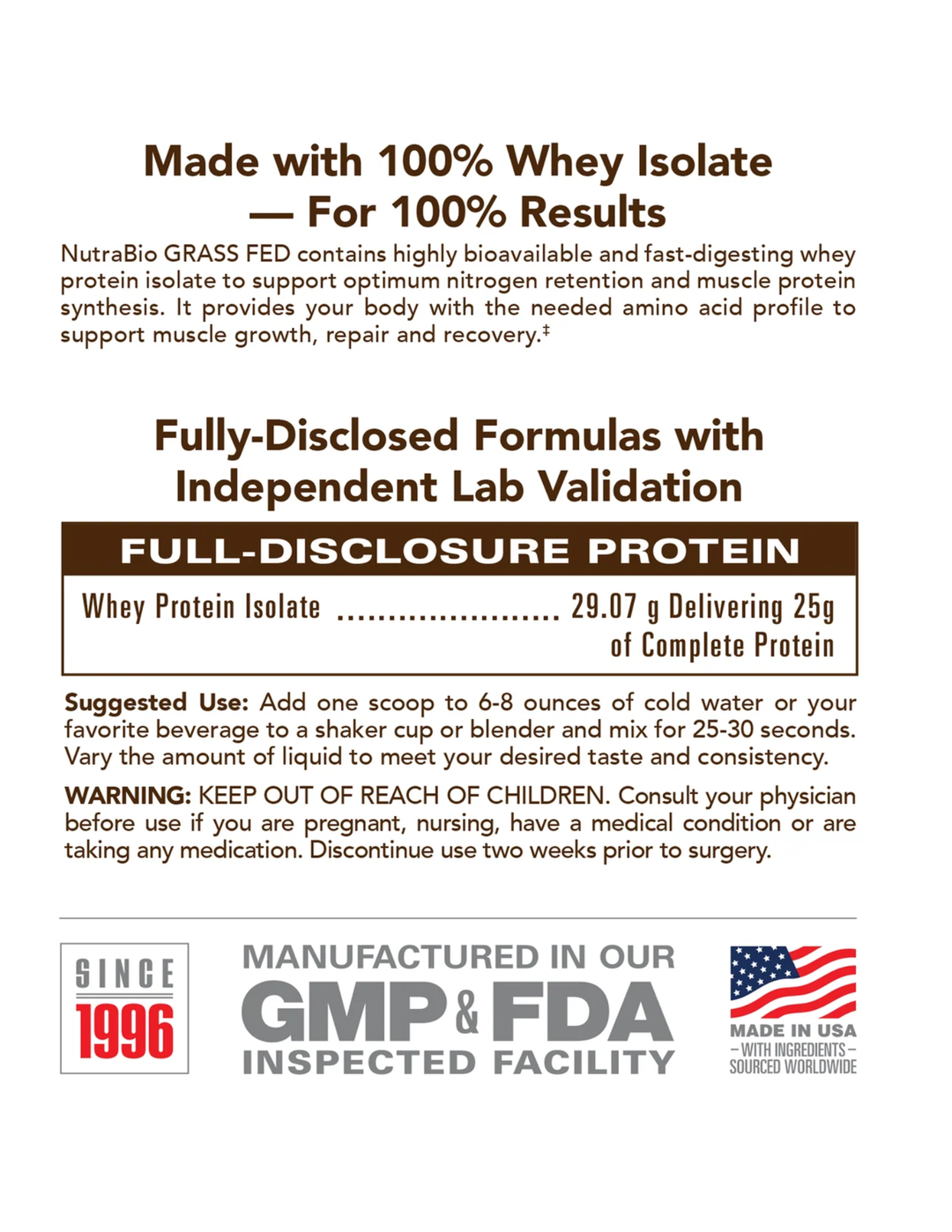 NutraBio Grass fed Whey Protein Isolate 2lb