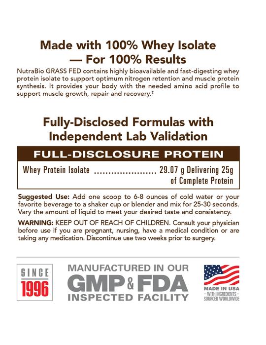 NutraBio Grass fed Whey Protein Isolate 2lb