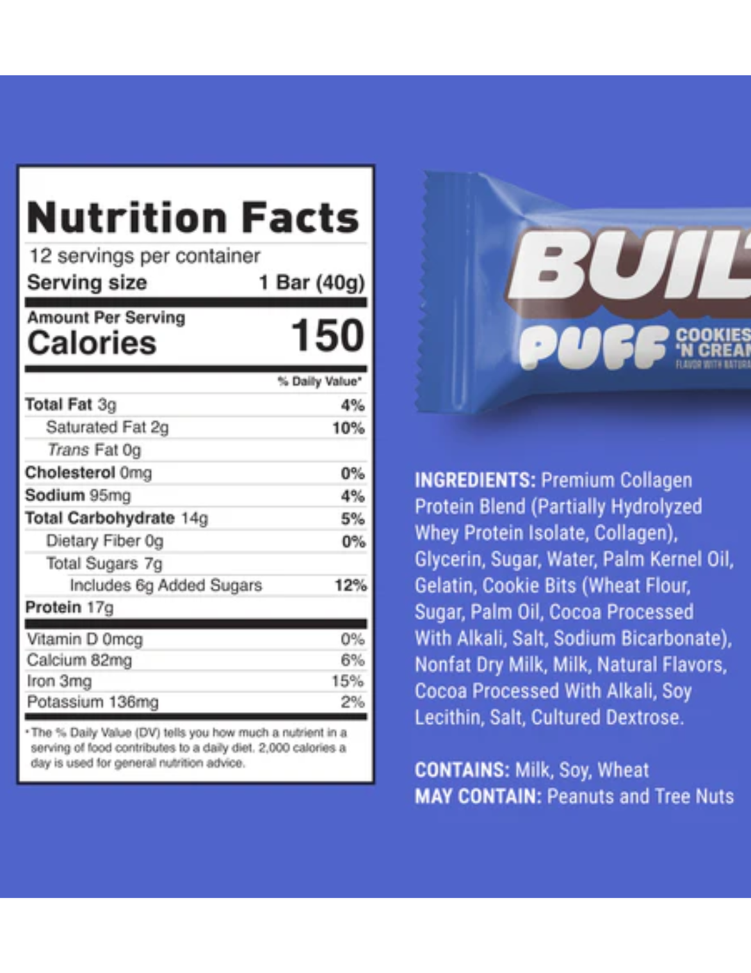 Built BAR PROTEIN COOKIE N CREAM PUFF 12CT