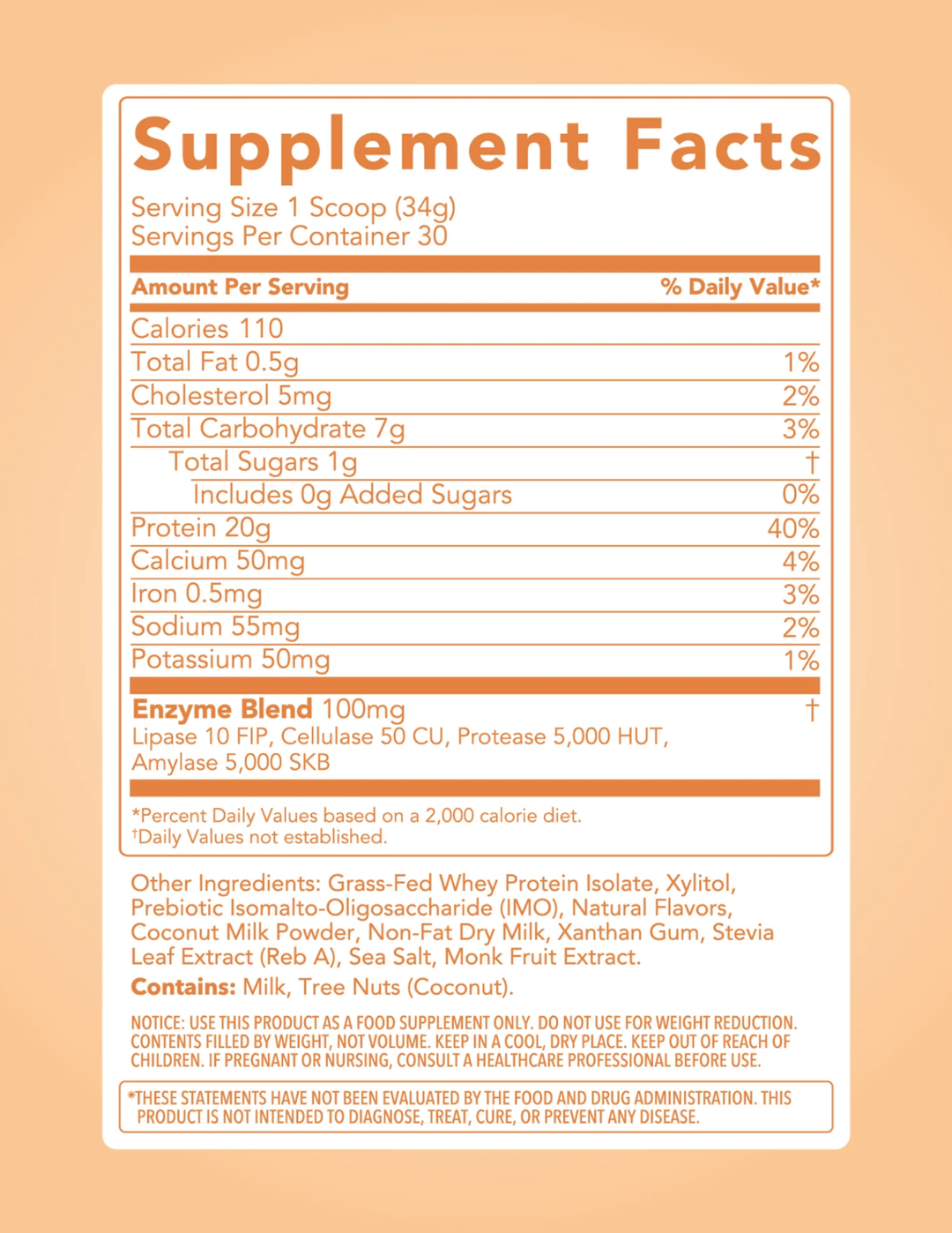 Clean Simple Eats  Protein Powder - Coconut Cream 30 Servings