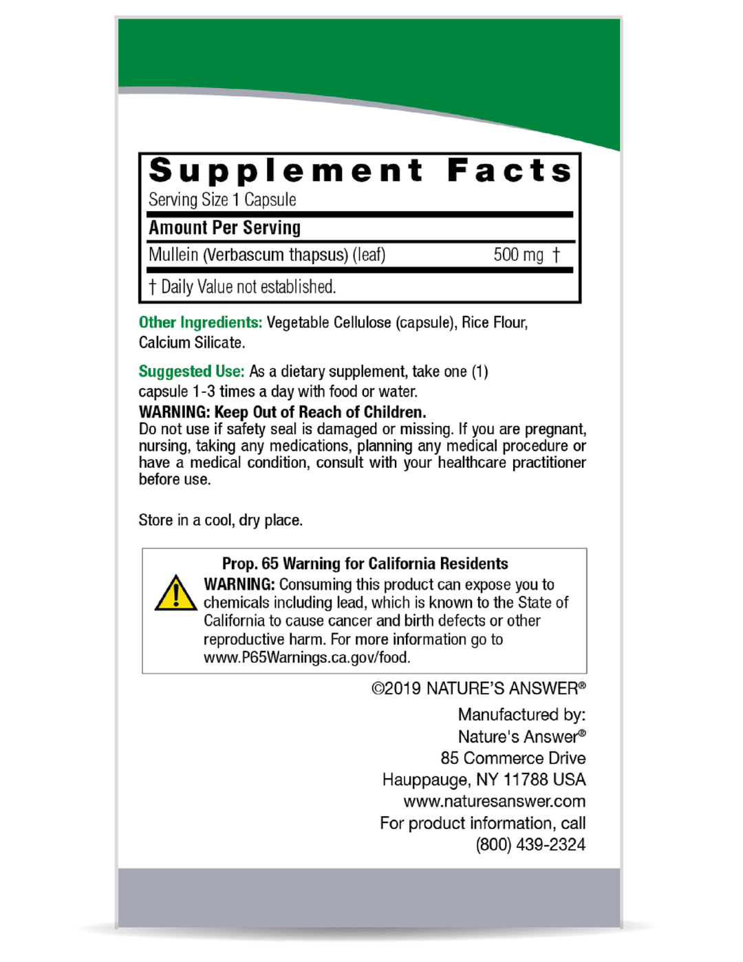 Nature’s Answer Mullein Leaf  90 V-Caps