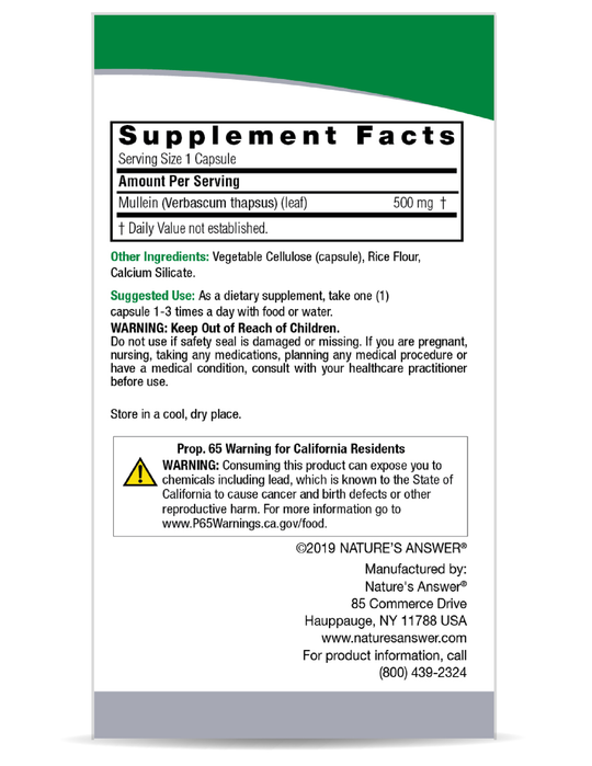 Nature’s Answer Mullein Leaf  90 V-Caps
