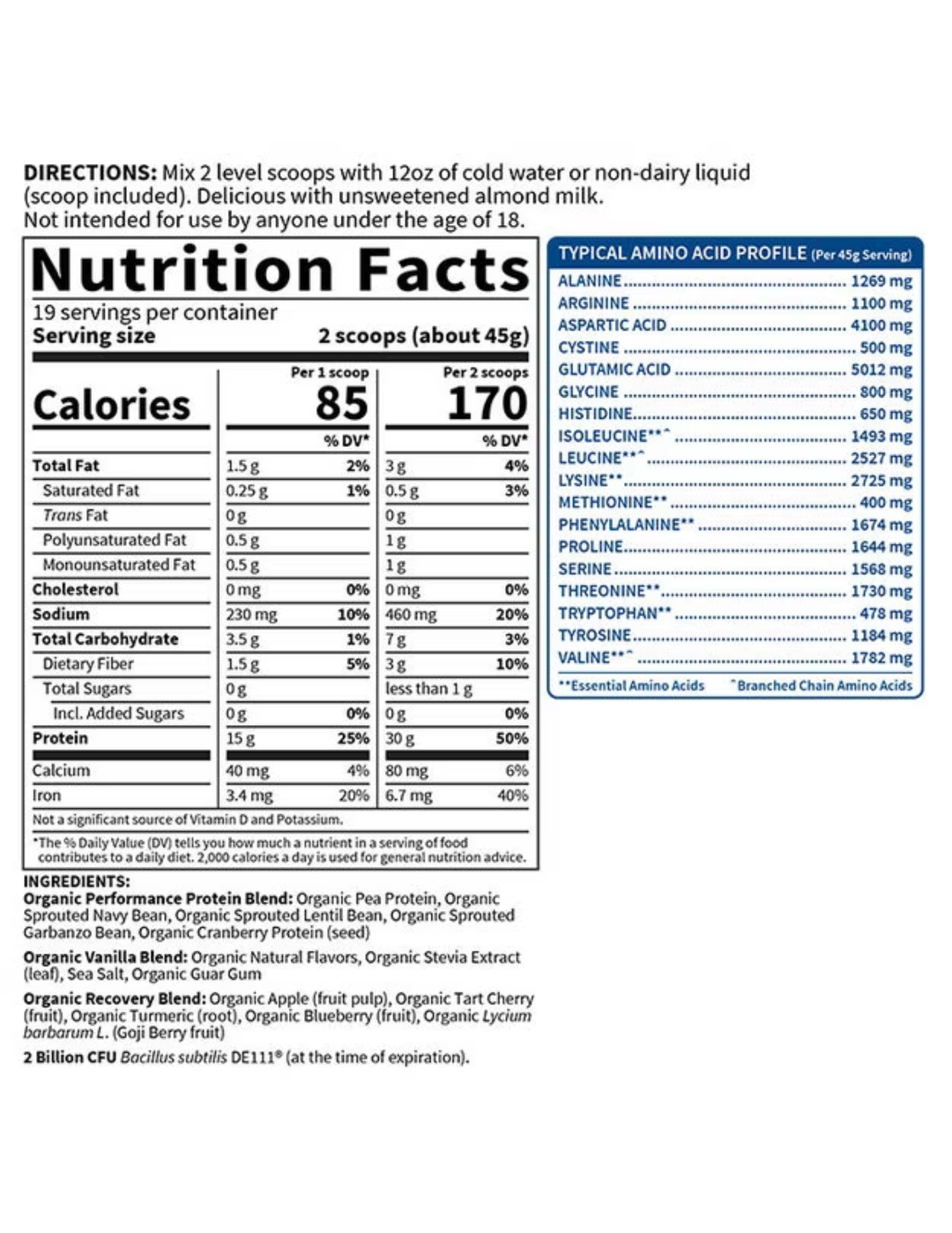 SPORT Organic Plant-Based Protein Powder - Vanilla
