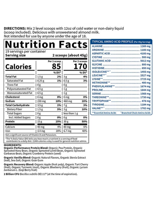 SPORT Organic Plant-Based Protein Powder - Vanilla