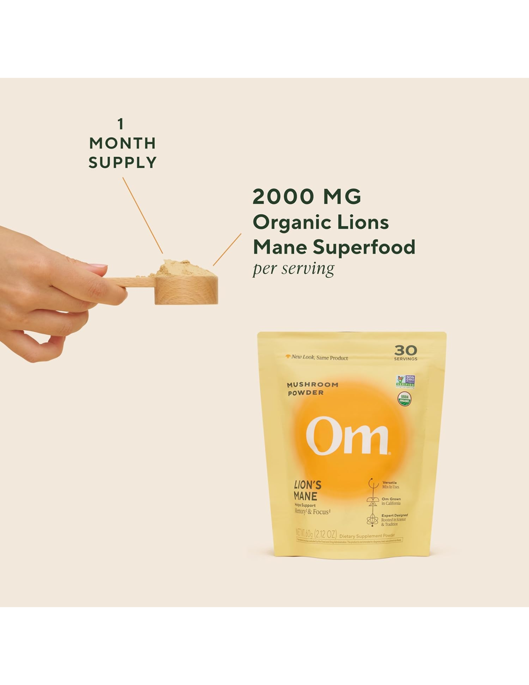 OM Lion’s Mane Organic Mushroom Powder - Whole-Food Brain Support