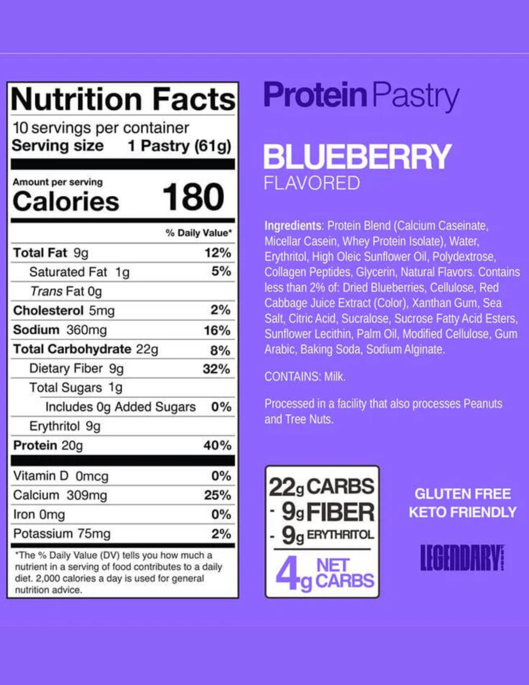 Legendary Foods  Blueberry Protein Pastry 10pk