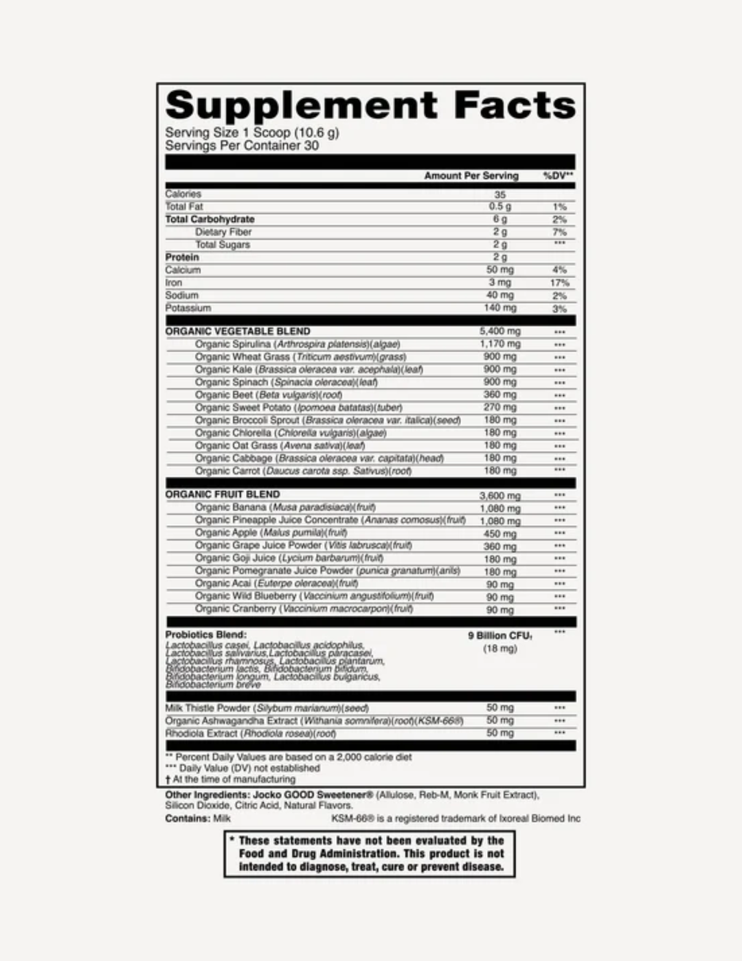 Jocko Fuel Greens Powder Pineapple Coconut