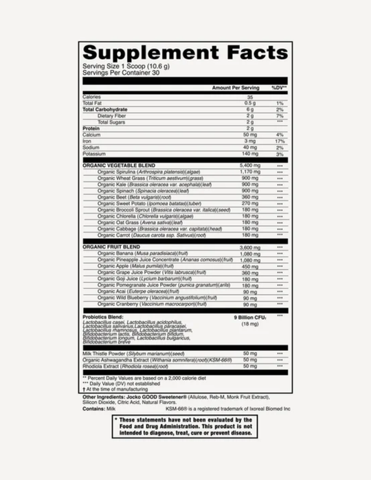 Jocko Fuel Greens Powder Pineapple Coconut