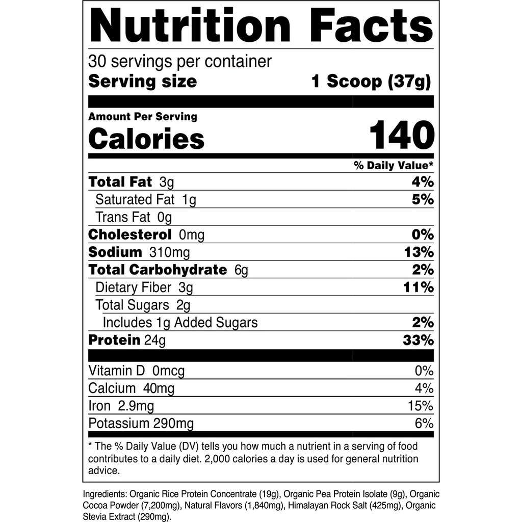 Organic Vegan Plant - Based Protein	- Chocolate