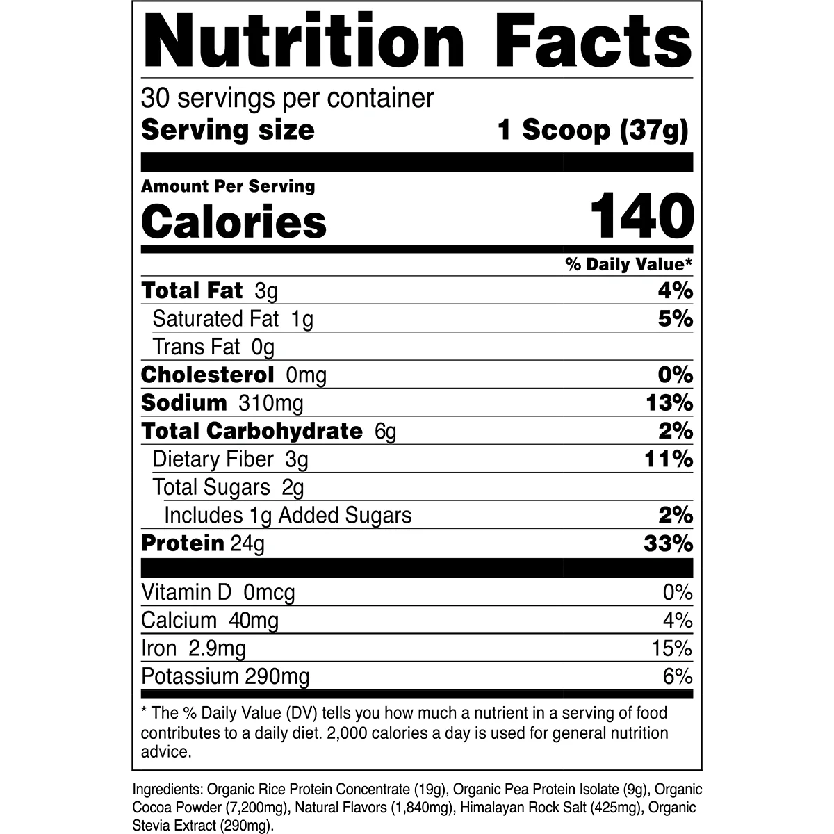 Organic Vegan Plant - Based Protein	- Chocolate