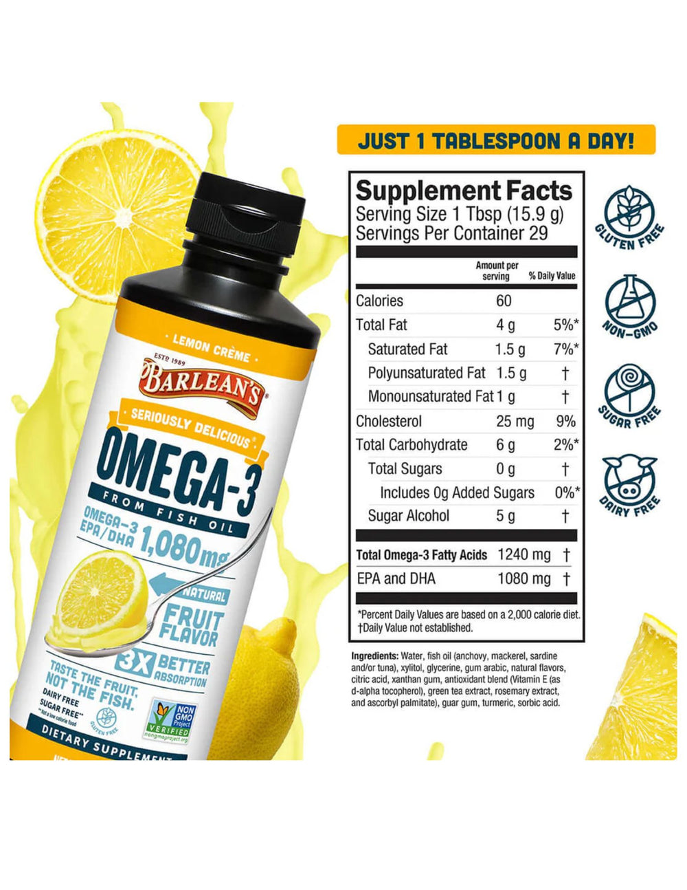 Barleans Lemon Creme Fish Oil 16oz