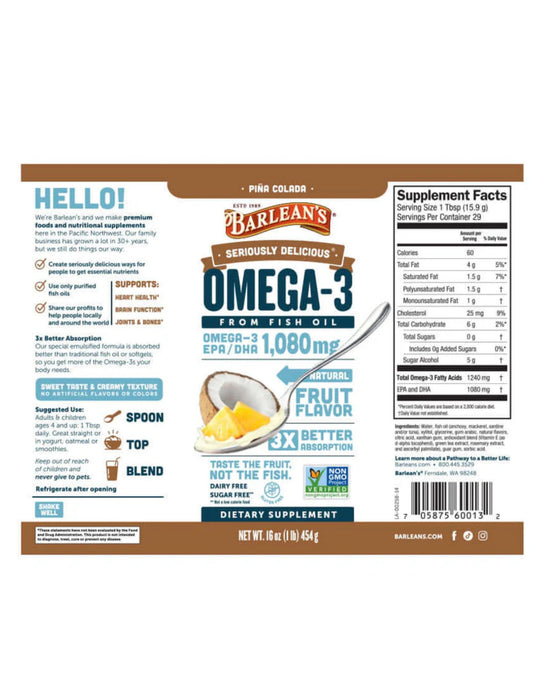 Barleans Piña Colada Fish Oil 16oz